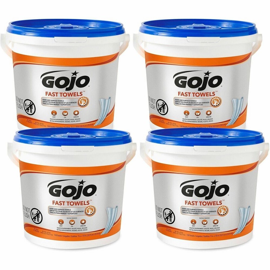 Gojo Fast Towels Bucket - Fresh Citrus - 130 Sheets - Blue, Clear - 130/Tub - 4 / Carton 