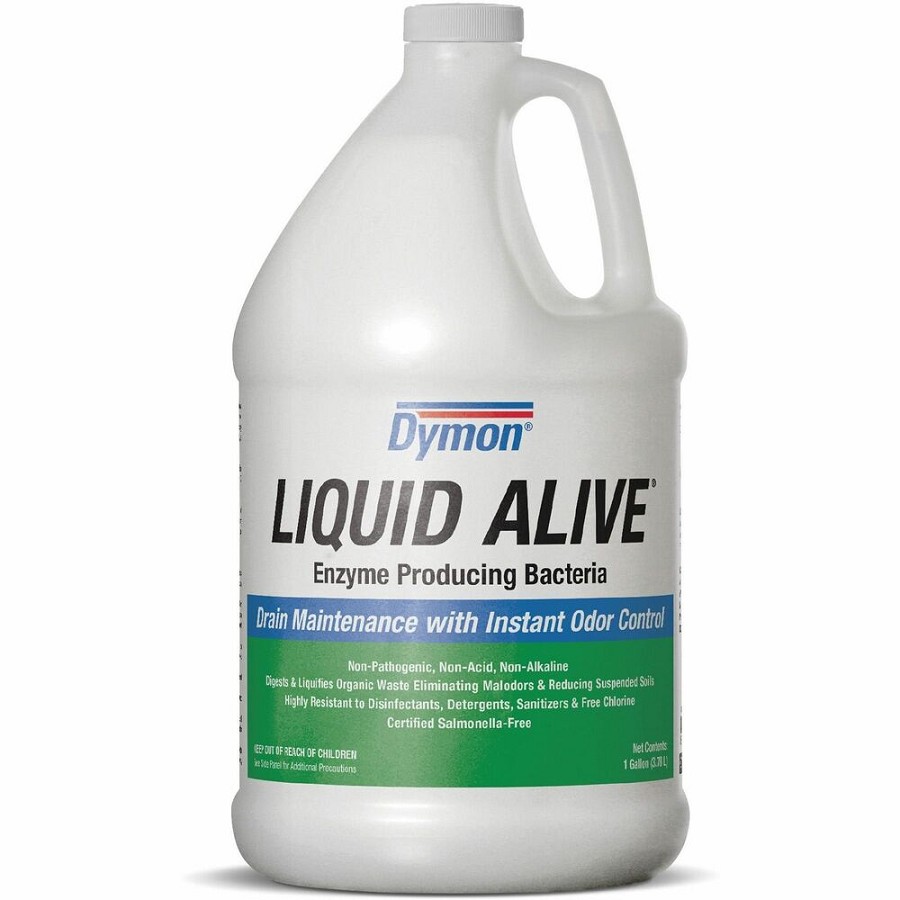 Dymon LIQUID ALIVE Enzyme Producing Bacteria - For Multipurpose - Liquid - 128 fl oz (4 quart) - 7.7 pH - Natural Scent - Non-toxic, Non Alkaline, Chlorine-free, Salmonella-free - White Bottle - 4 / Carton 