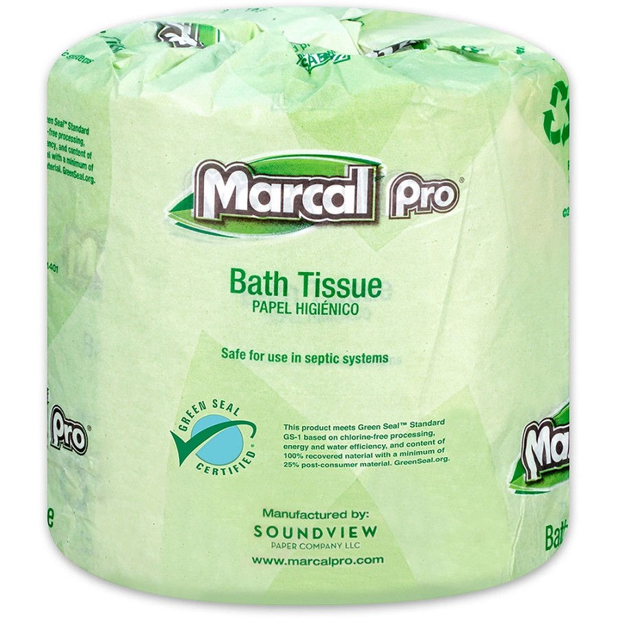 Marcal Pro 100% Recycled Bathroom Tissue - 2 Ply - 4' Width x 4' Length - 500 Sheets/Roll - White - 48 / Carton 