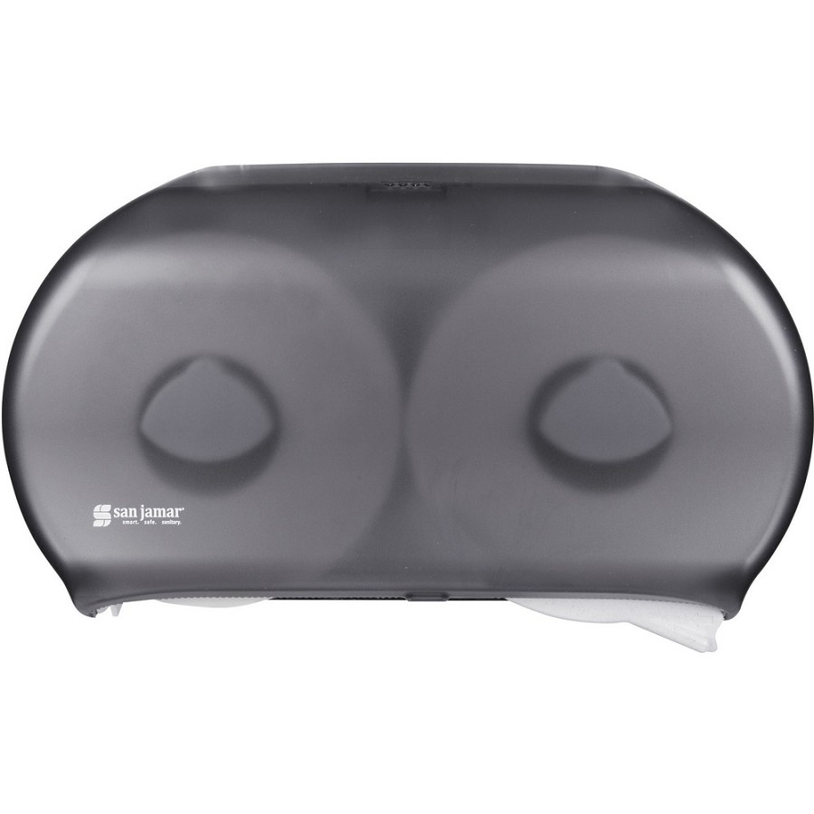 San Jamar Jumbo Bath Tissue Dispenser - Roll Dispenser - 2 x Roll - 9' Roll Diameter - 12' Height x 19' Width x 5.3' Depth - Plastic - Pearl Black - Impact Resistant, Break Resistant, Compact, Lockable, Wall Mountable - 1 Each 