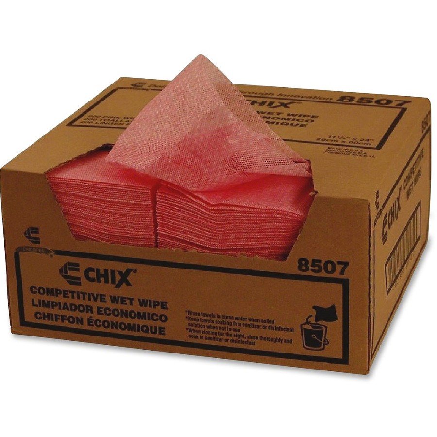 Chicopee 8507 Competitive Wet Wipes - 24' Length x 13.50' Width - Recommended For: Spill Remover - Reusable, Absorbent, Lightweight, Pre-moistened - Pink - 200 / Carton 