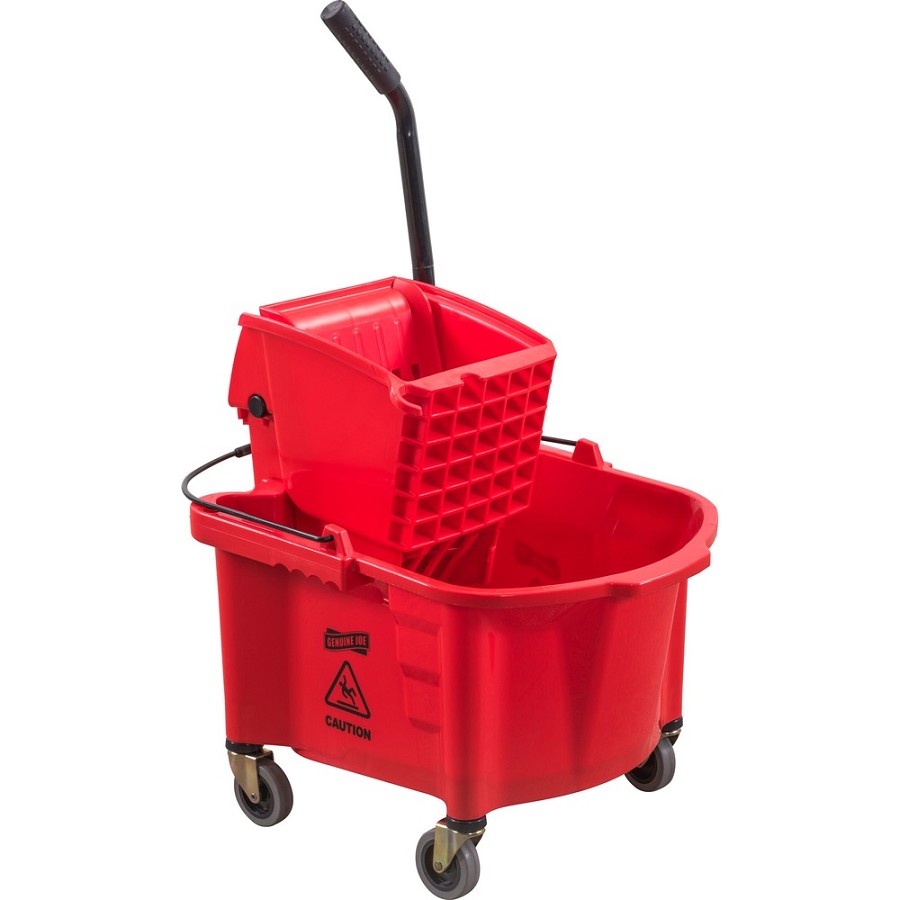 Genuine Joe Splash Shield Mop Bucket/Wringer - 6.50 gal - Plastic - Red - 1 Each 