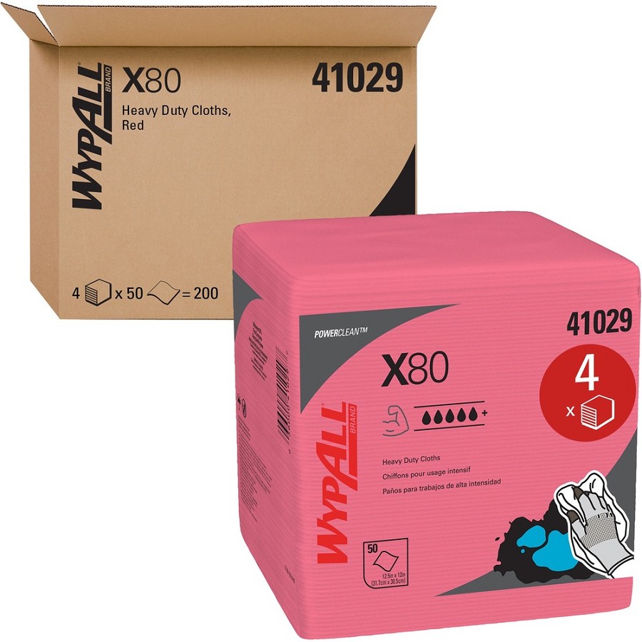 Wypall PowerClean X80 Heavy Duty Cloths Extended Use Cloths - Quarter-fold - For Industry, Rough Surface, Multipurpose - 12' Length x 12.50' Width - Recommended For: Grease Remover, Grime Remover, Oil Remover, Water Absorber - Absorbent, Solvent Resistant 