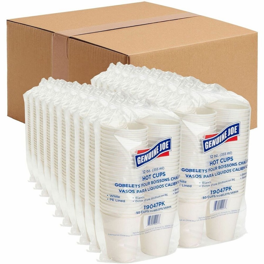 Genuine Joe 12 oz Disposable Hot Cups - 12 fl oz - White - Polyurethane - Hot Drink, Beverage - 250/Bundle - 4 / Carton 