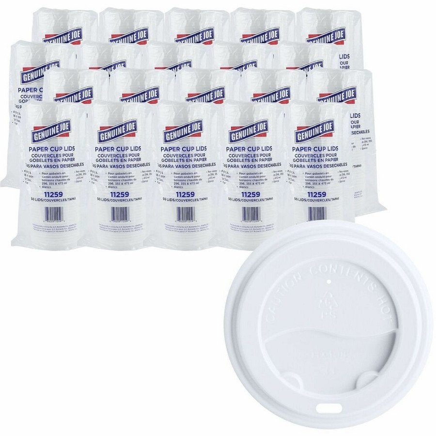 Genuine Joe Hot Cup Protective Lids - Polystyrene - White - 50/Pack - 20 / Carton 