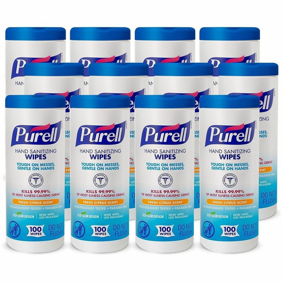 PURELL Sanitizing Wipes - Fresh Citrus - White - 100/Tub - 12 / Carton 