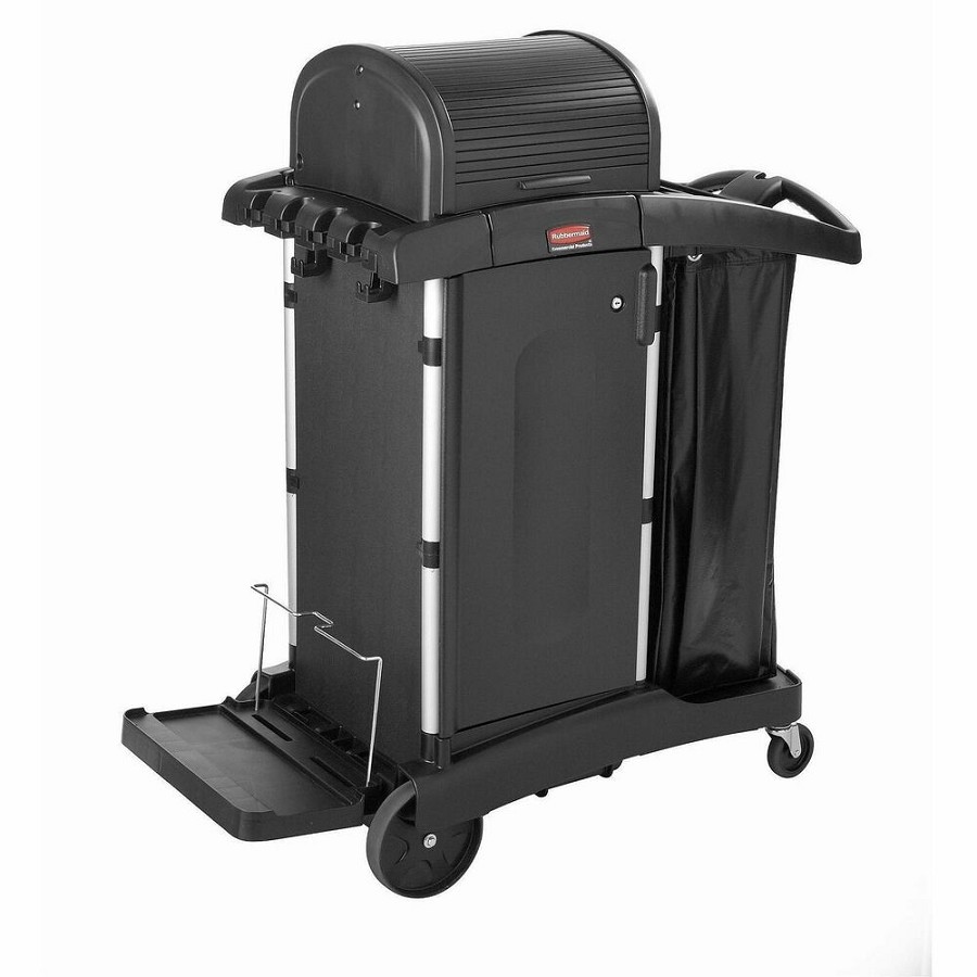Rubbermaid Commercial High Security Executive Janitor Cleaning Cart - Aluminum, Plastic - 48.25' Width x 22' Depth x 53.50' Height - Black - 1 Each 