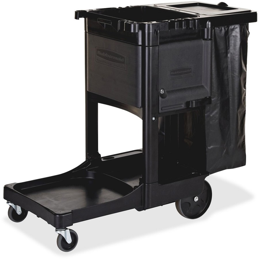 Rubbermaid Commercial Executive Janitor Cleaning Cart - 3 Shelf - 8' , 4' Caster Size - 21.75' Width x 46' Depth x 38' Height - Black - 1 Each 