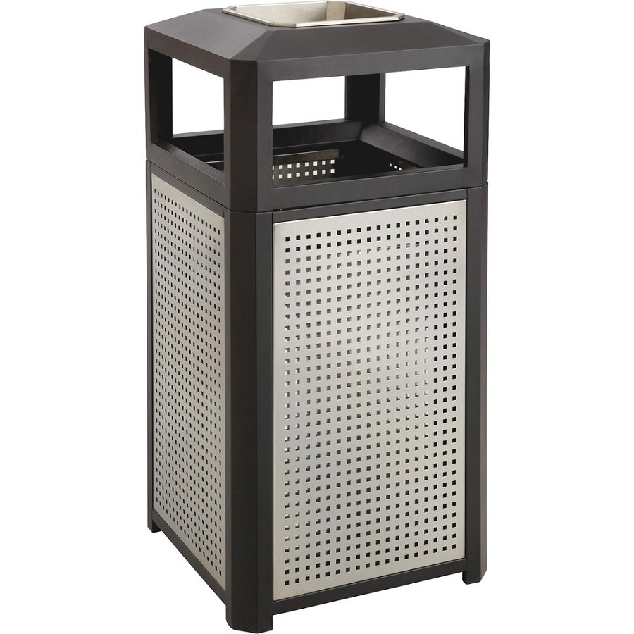 Safco Evos Series Steel Trash Can - 38 gal Capacity - Steel, Plastic - Black, Gray - 1 Each 