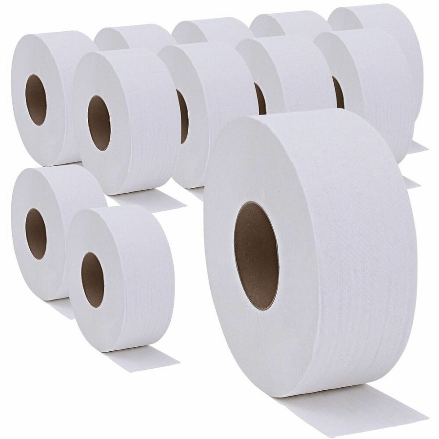 Genuine Joe 2-ply Jumbo Roll Dispenser Bath Tissue - 2 Ply - 3.30' Width x 650 ft Length - 3 19/64' Core - White - 12 / Carton 