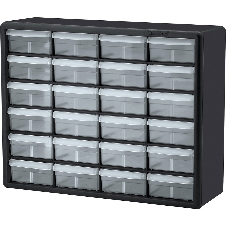Akro-Mils 24-Drawer Plastic Storage Cabinet - 24 Drawer(s) - 15.80' Height6.40' Depth x 20' Length - Floor - Stackable, Finger Grip, Unbreakable - Black - Plastic, Polymer - 1 Each 