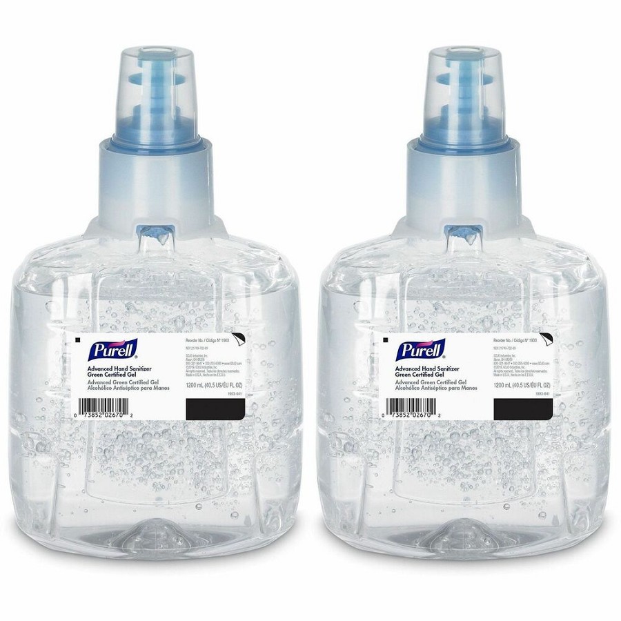PURELL Hand Sanitizer Gel Refill - 1.27 quart - Hands-free Dispenser - Kill Germs - Skin, Hand - Clear - Fragrance-free, Dye-free - 2 / Carton 