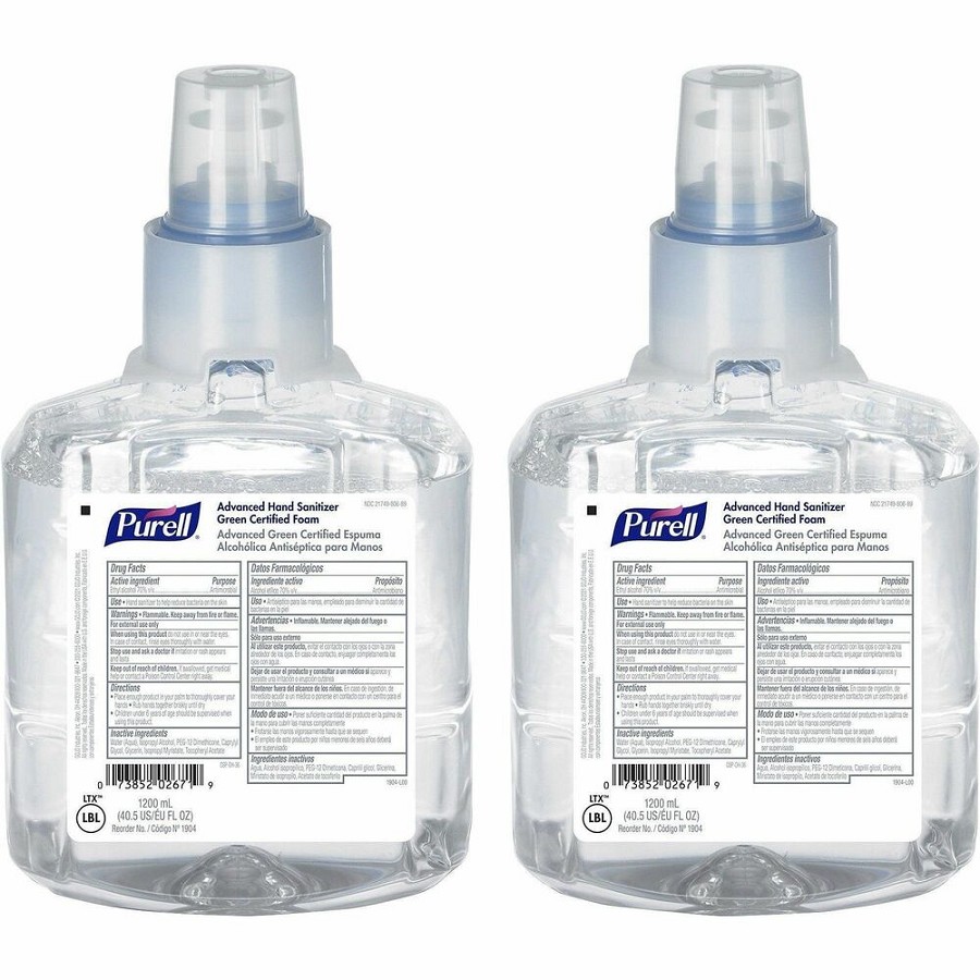 PURELL Hand Sanitizer Foam Refill - 1.27 quart - Hand, Skin - Clear - Fragrance-free, Dye-free - 2 / Carton 