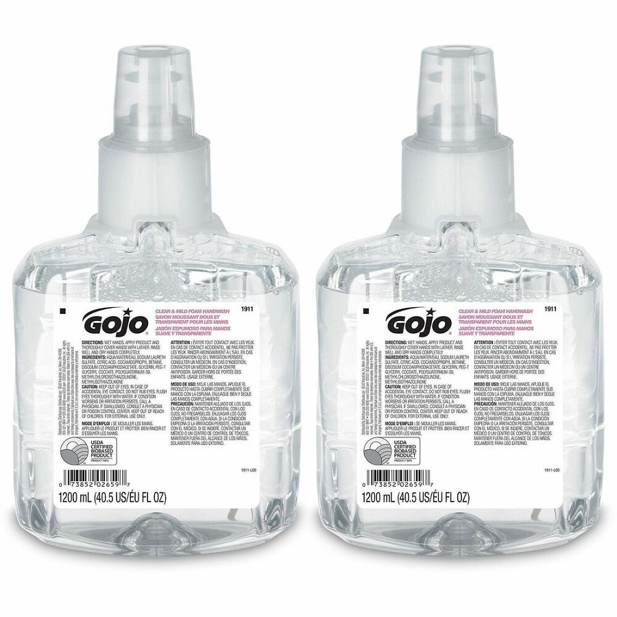 Gojo LTX-12 Clear Mild Foam Handwash Refill - 1.27 quart - Hand, Skin - Moisturizing - Clear - Fragrance-free, Dye-free, Rich Lather, Eco-friendly - 2 / Carton 