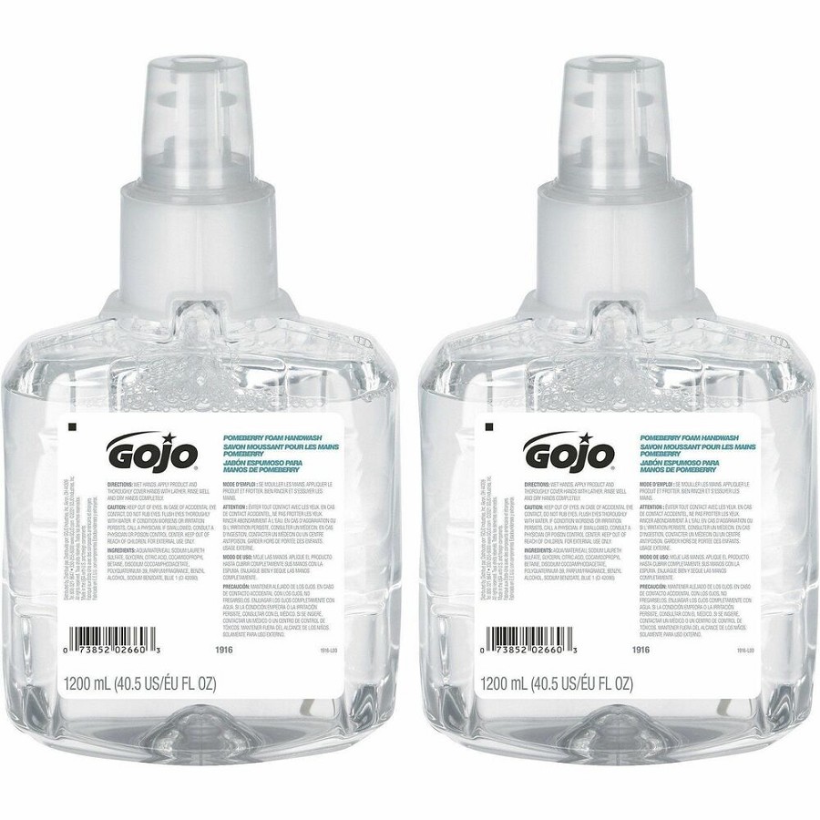 Gojo LTX-12 Pomeberry Foam Handwash Refill - Pomeberry Scent - 1.27 quart - Bottle Dispenser - Hand - Moisturizing - Clear Blue - Rich Lather, Bio-based - 2 / Carton 