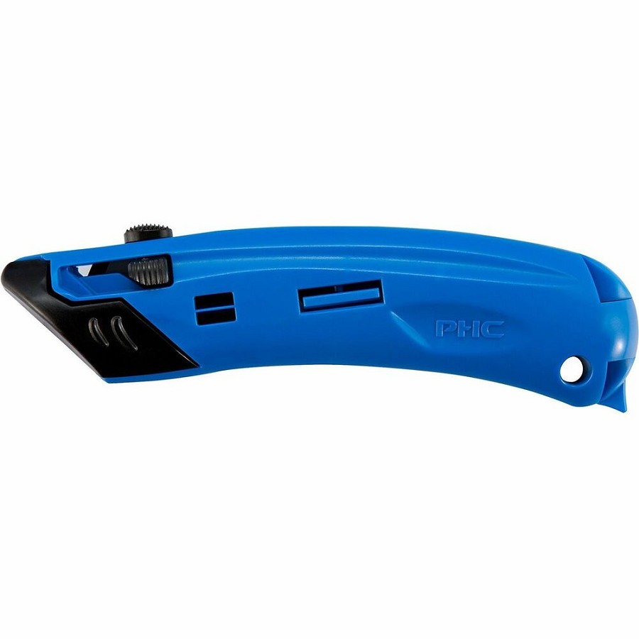 Safety First System Pacific EZ4 Self-retractable Guarded Safety Cutter - Self-retractable, Safety Guard, Spring-loaded Blade, Finger Guard, Durable, Lightweight, Ergonomic Handle - Plastic - Black, Blue - 1 Each 