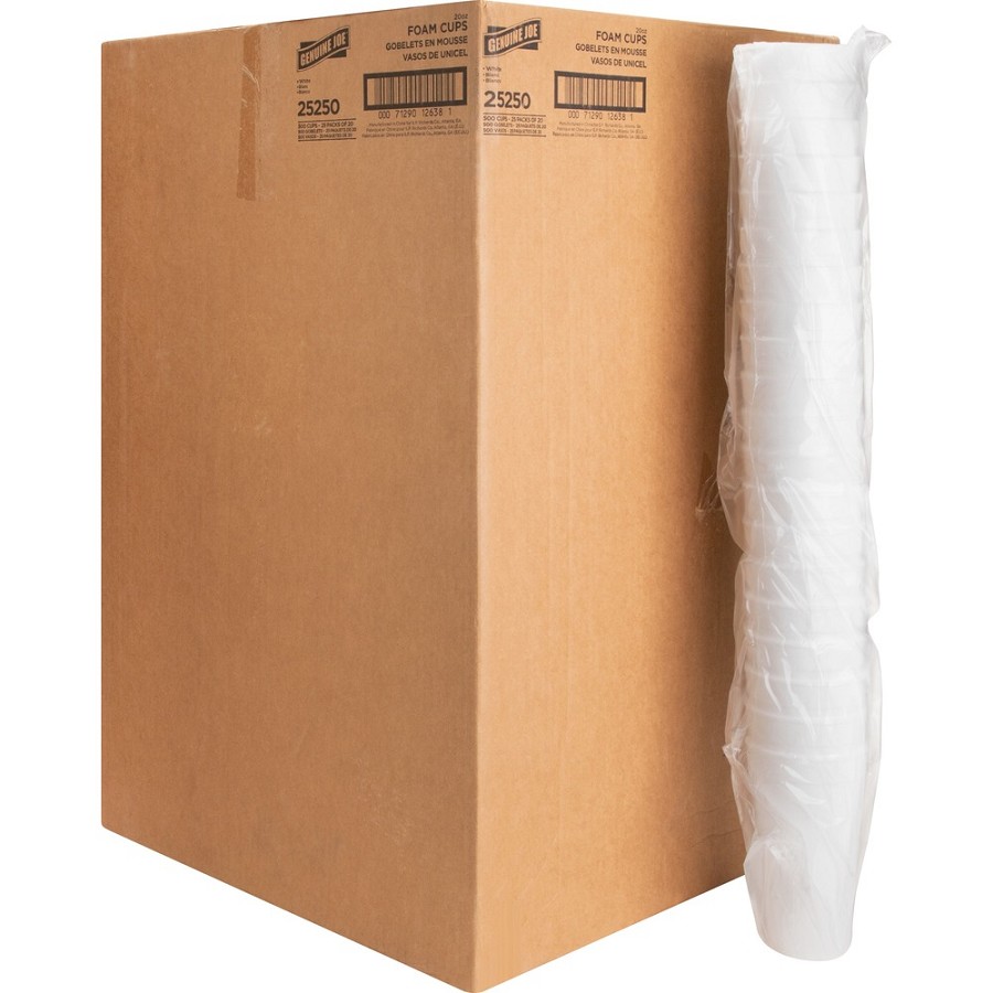 Genuine Joe 20 oz Foam Cups - 20 fl oz - White - Styrofoam - Hot Drink, Cold Drink - 500 / Carton 
