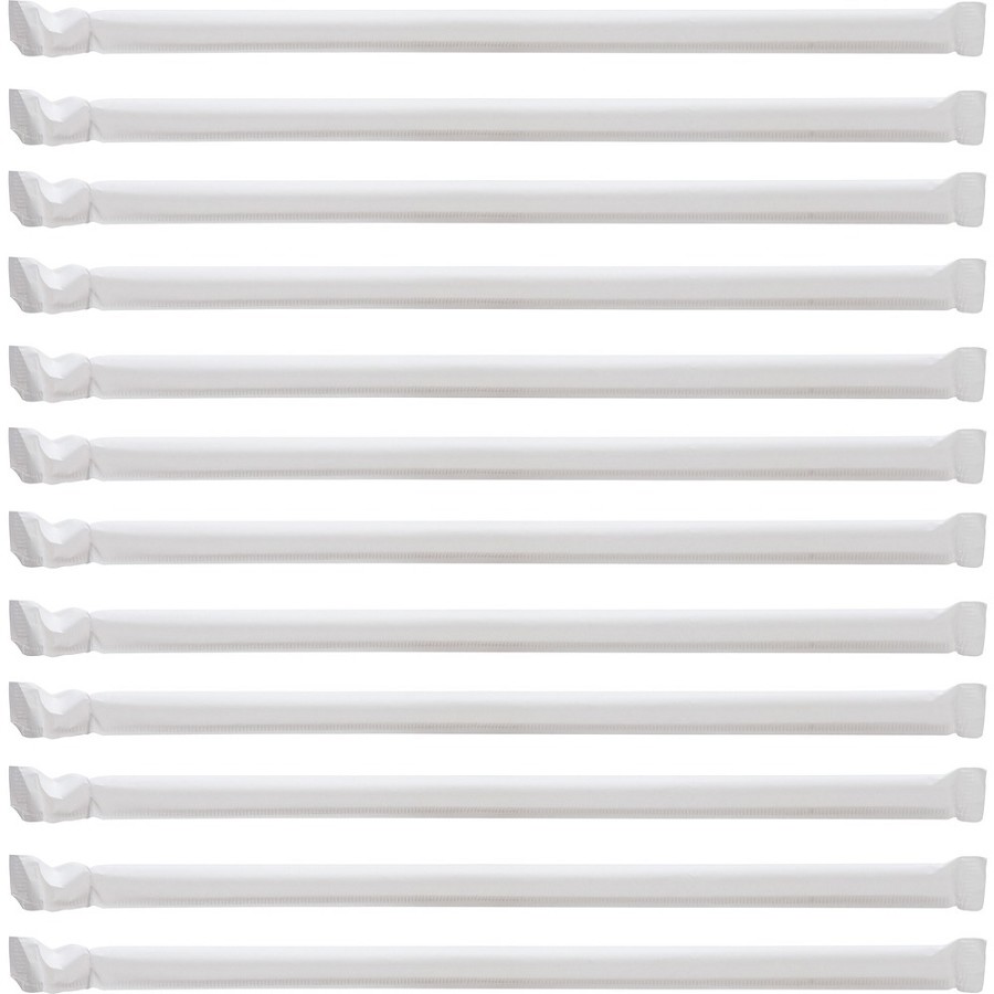 Genuine Joe Jumbo Translucent Straight Straws - 7.8' Length - Clear - 500/Box - 12 / Carton 