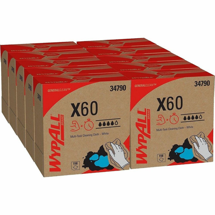 Wypall GeneralClean X60 Multi-Task Cleaning Cloths - Pop-Up Box - 8.34' Width x 16.80' Length - White - Hydroknit - 118/Box - 10 / Carton 