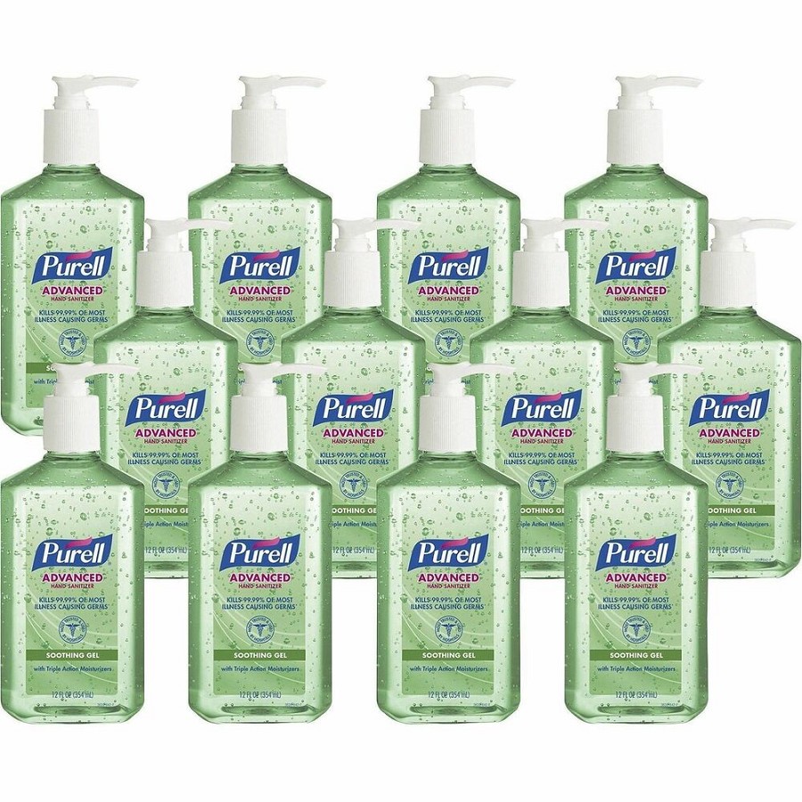 PURELL Hand Sanitizer Gel - 12 fl oz - Pump Bottle Dispenser - Kill Germs - Hand, Skin - Clear - Non-sticky, Residue-free - 12 / Carton 