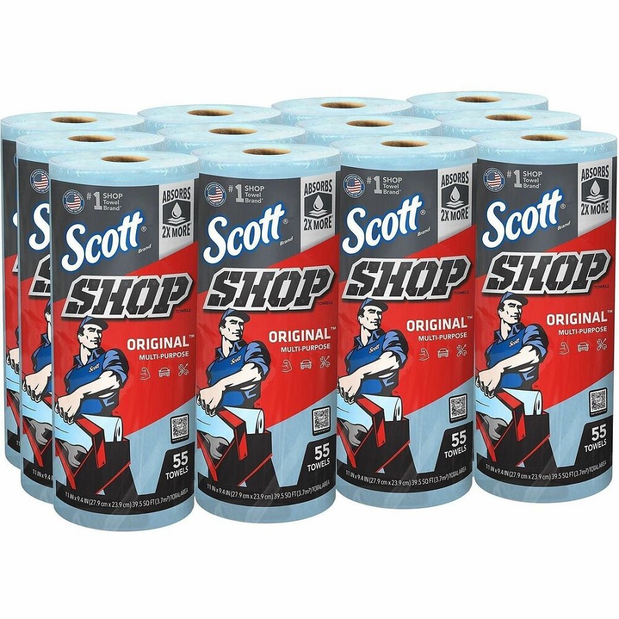 Scott Original Shop Towels - Fresh - 10.40' Width x 11' Length - 55 Sheets/Roll - Blue - 12 / Carton 