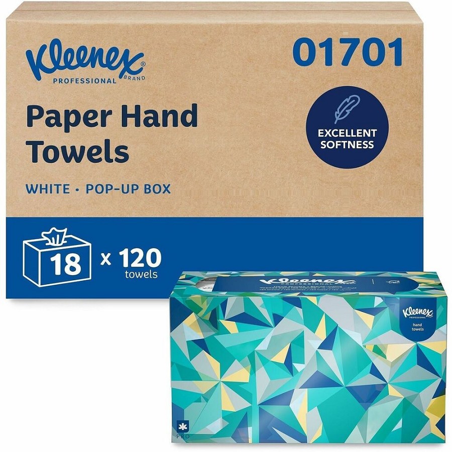 Kleenex Hand Towels with Premium Absorbency Pockets in a Pop-Up Box - 9' Width x 10.25' Length - White - Fiber - 120/Box - 18 / Carton 