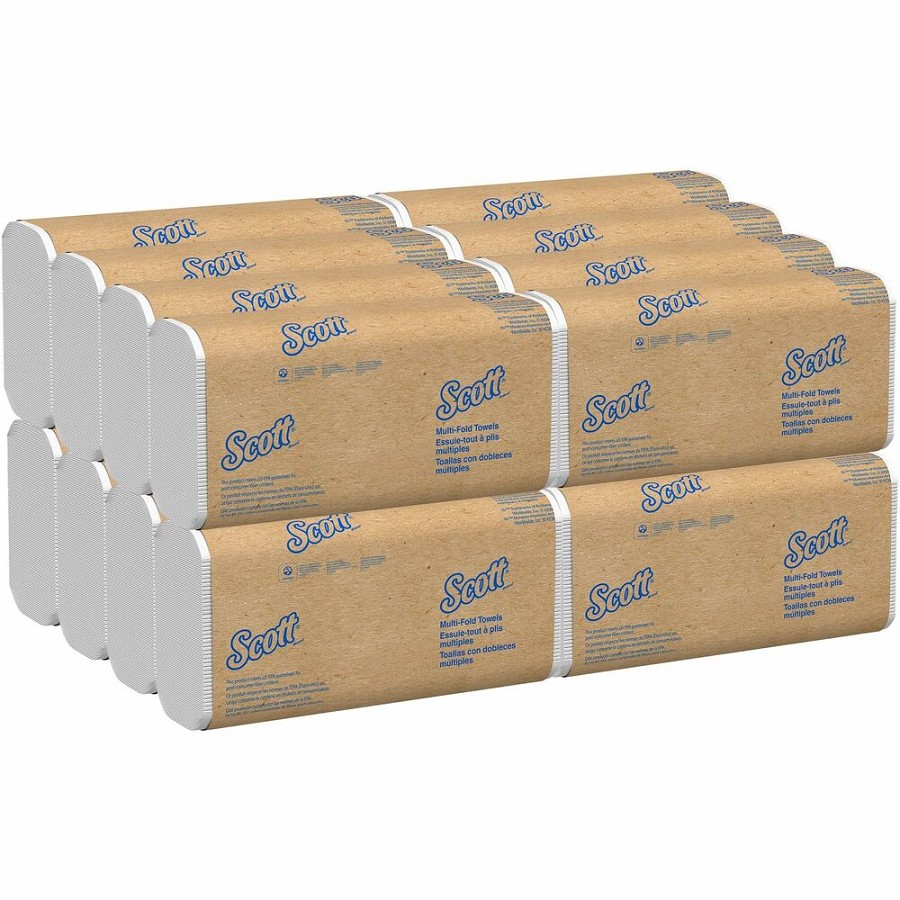 Scott 100% Recycled Fiber Multifold Paper Towels with Absorbency Pockets - Multifold - 9.20' Width x 9.40' Length - White - Fiber - 250/Pack - 16 / Carton 