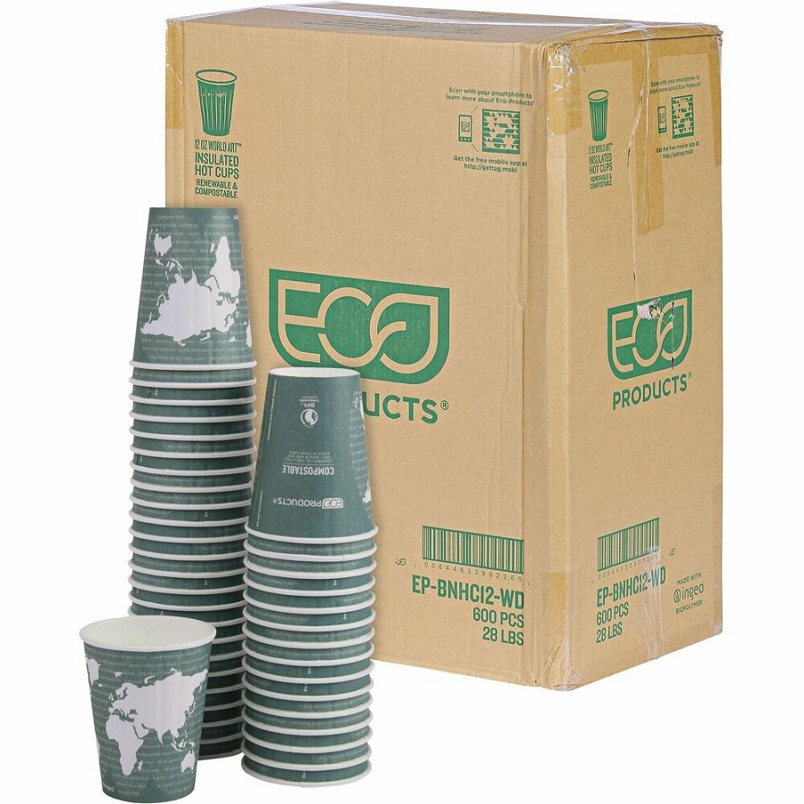 Eco-Products 12 oz World Art Insulated Hot Beverage Cups - 12 fl oz - Green - Hot Drink - 600 / Carton 
