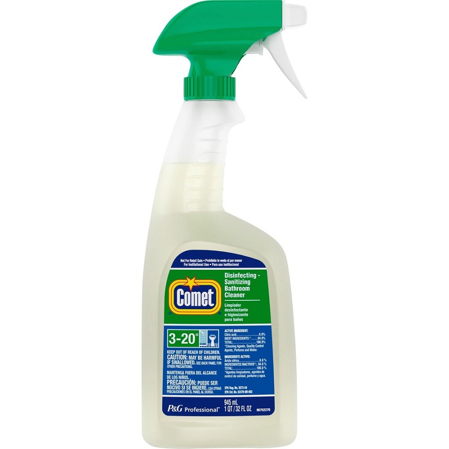 Comet Disinfecting Bathroom Cleaner - For Bathroom, Multipurpose - 32 fl oz (1 quart) - Citrus Scent - Recommended For: Soap Scum Remover, Stain Remover, Bacteria Remover - Disinfectant, Non-abrasive, Scrub-free, Anti-bacterial - White - 8/Bottle - 8 / Ca 