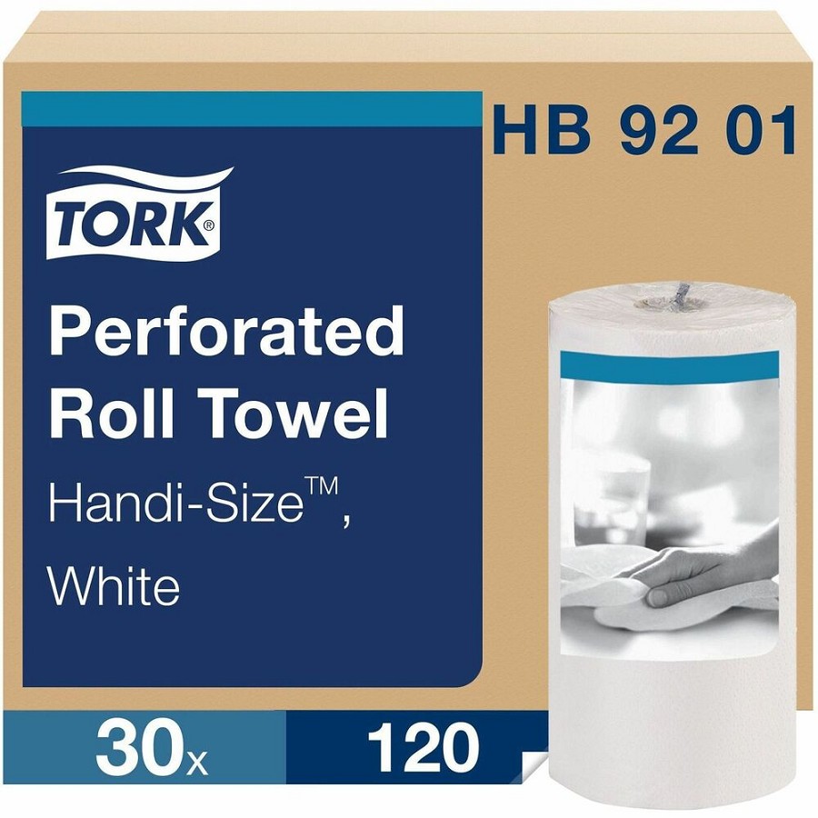 TORK Perforated Roll Paper Towels - Absorbent, Perforated, Embossed - White - 30 / Carton 