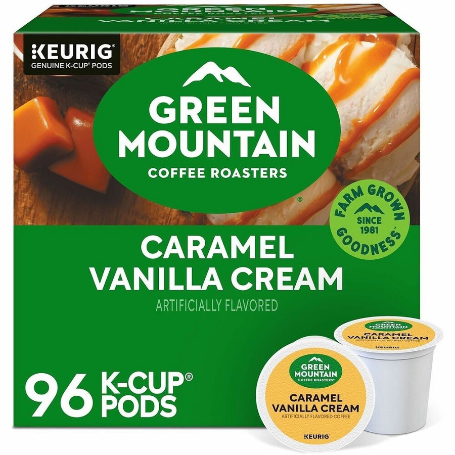 Green Mountain Coffee Roasters K-Cup Caramel Vanilla Cream Coffee - Compatible with Keurig Brewer - Regular - Light - K-Cup - 24/Box - 4 / Carton 