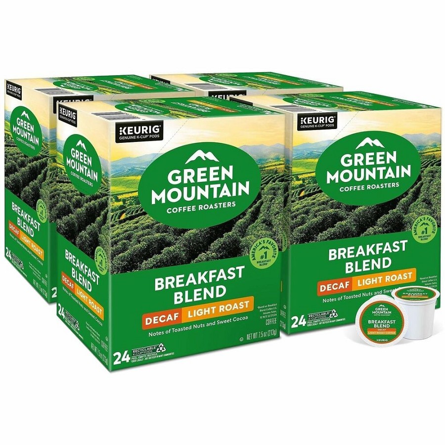 Green Mountain Coffee Roasters K-Cup Breakfast Blend Decaf Coffee - Compatible with Keurig Brewer - Light - K-Cup - Decaffeinated - 24/Box - 4 / Carton 