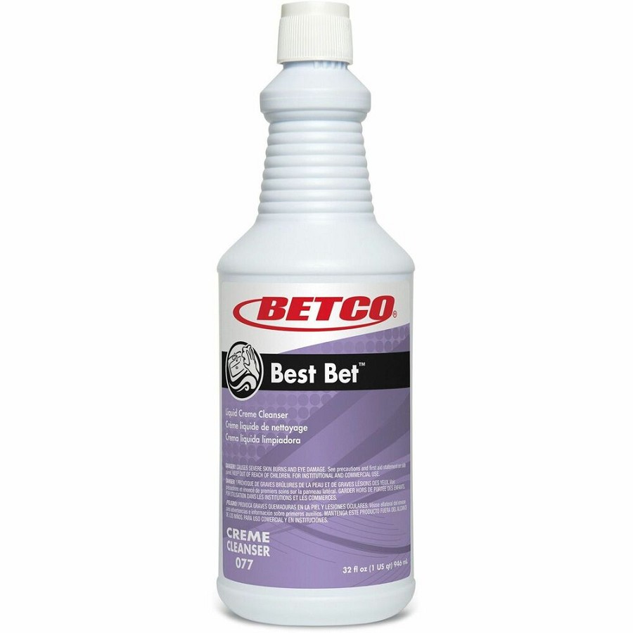 Betco Liquid Abrasive Creme Cleanser - For Ceramic, Tile, Plastic, Porcelain - 32 oz (2 lb) - Mint Scent - Recommended For: Rust Remover, Soap Scum Remover, Stain Remover, Grease Remover, Hard Water Remover, Mineral Deposit Remover - Non-scratching, Abras 