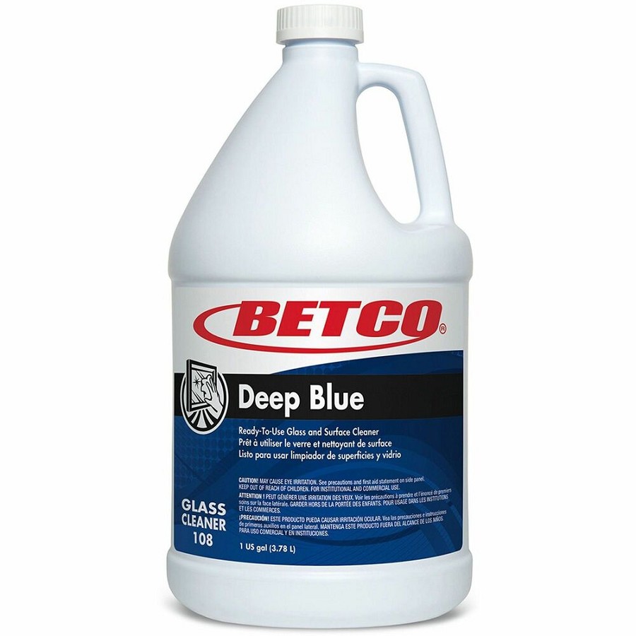 Betco Deep Blue Glass & Surface Cleaner - For Glass, Window, Stainless Steel, Plastic, Porcelain, Chrome - 128 fl oz (4 quart) - Pleasant Scent - Recommended For: Dust Remover, Smoke Film Remover, Grease Remover, Grime Remover, Smudge Remover - Non-streak 