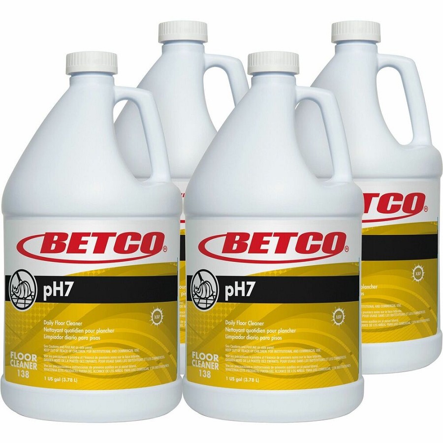 Betco pH7 Floor Cleaner - For Floor, Tabletop - 128 fl oz (4 quart) - Lemon Scent - Recommended For: Dirt Remover, Grime Remover - Yellow Bottle - 4 / Carton 