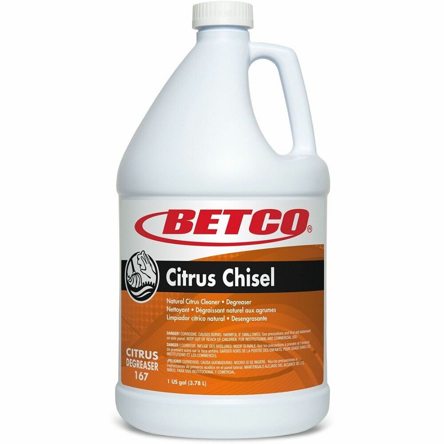 Betco Citrus Chisel Cleaner/Degreaser - For Multipurpose - 128 fl oz (4 quart) - Citrus Scent - Recommended For: Grease Remover, Oil Remover - Non-flammable, Deodorize - Orange Bottle - 4 / Carton 
