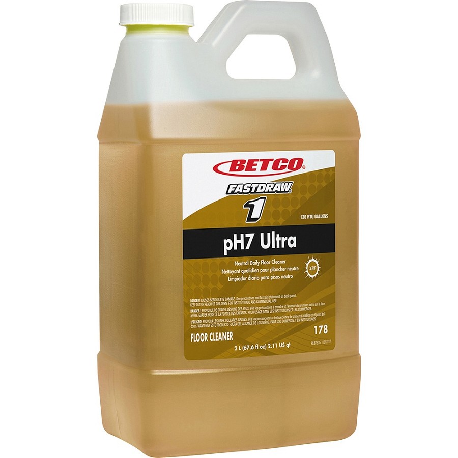 Betco FastDraw 1 pH7 Ultra Floor Cleaner - For Floor - Concentrate - 67.6 fl oz (2.1 quart) - Lemon Scent - Yellow Bottle - 1 Each 
