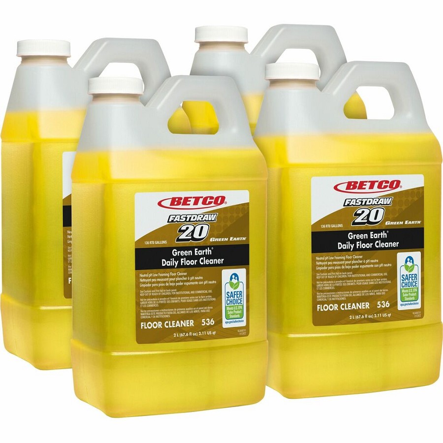 Betco Green Earth Daily Floor Cleaner - For Floor - Concentrate - 67.6 fl oz (2.1 quart) - Deodorize, Fragrance-free - Yellow Bottle - 4 / Carton 