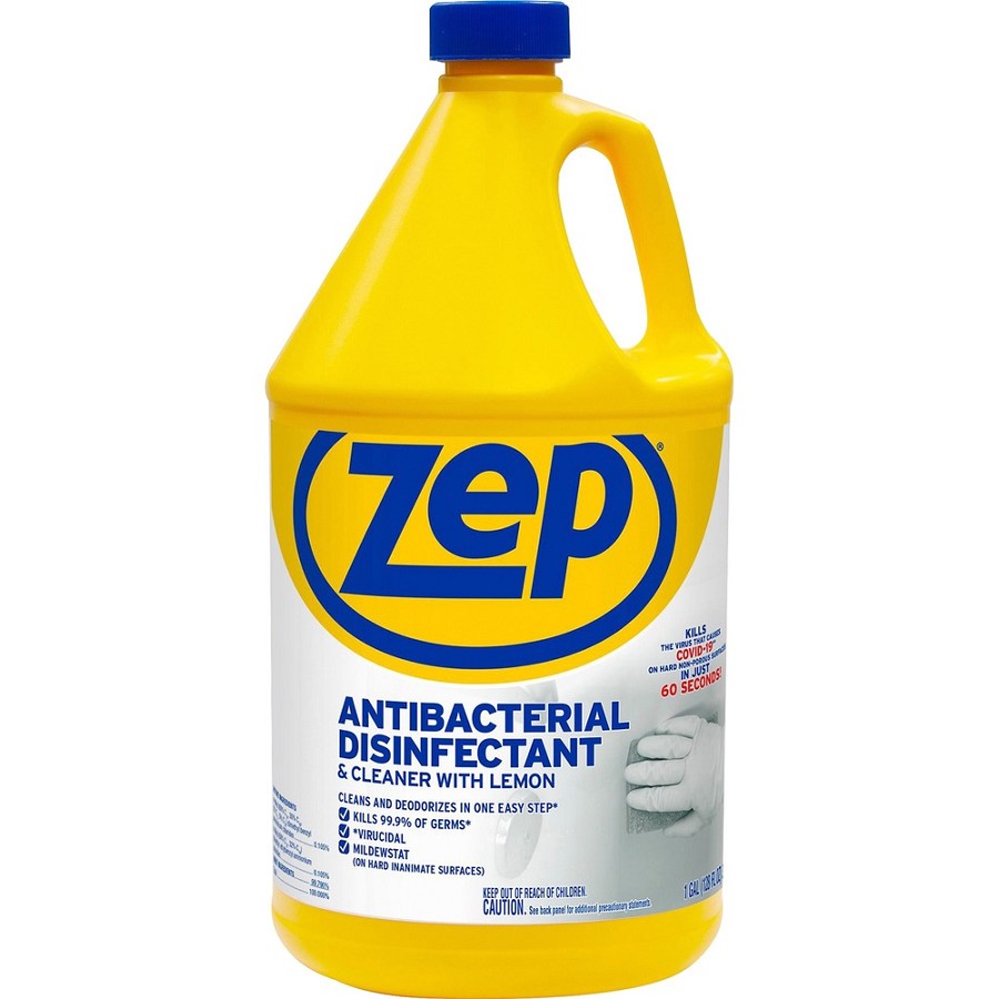 Zep Antibacterial Disinfectant and Cleaner - For Bathroom, Hospital - 128 fl oz (4 quart) - Lemon Scent - Recommended For: Germs Remover, Grease Remover, Soil Remover - Anti-bacterial, Deodorize - Blue - 1 Each 