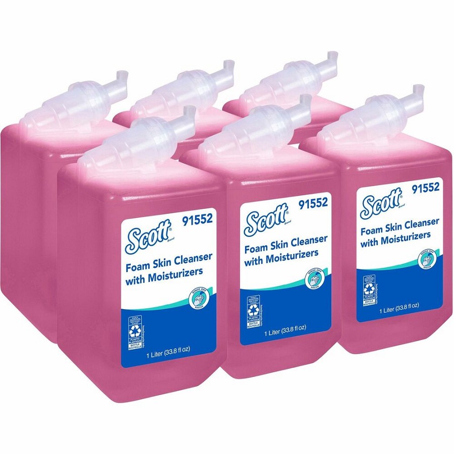 Scott Foam Skin Cleanser w/Moisturizers - Floral Scent - 1.06 quart - Hands-free Dispenser - Kill Germs - Office, Healthcare - Moisturizing - Pink - Rich Lather - 6 / Carton 