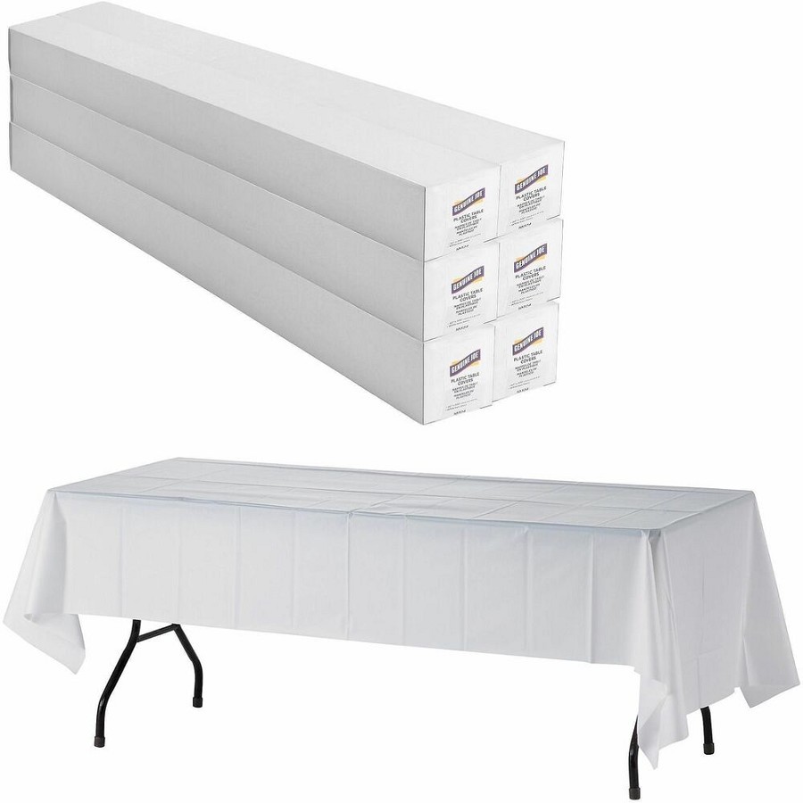 Genuine Joe Banquet-Size Plastic Tablecover - 300 ft Length x 40' Width - Plastic - White - 6 / Carton 