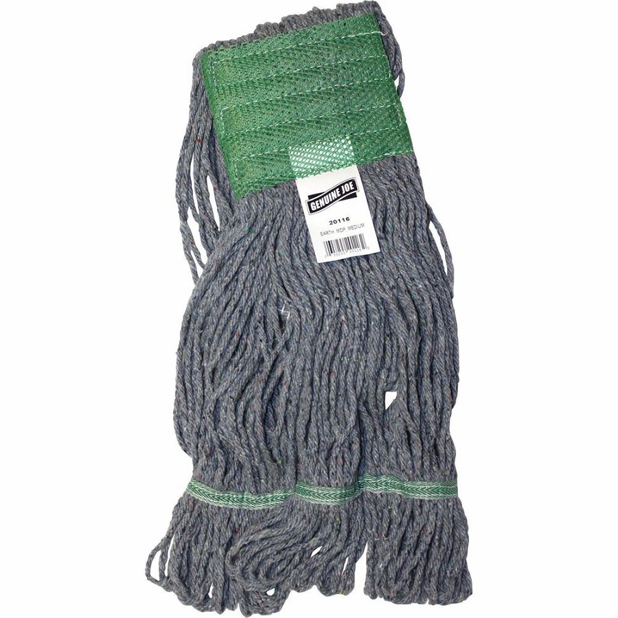 Genuine Joe 5' Headband Earth Mop Refill - Medium - Quick Drying - Polyester Fiber - Blue - 1 Each 