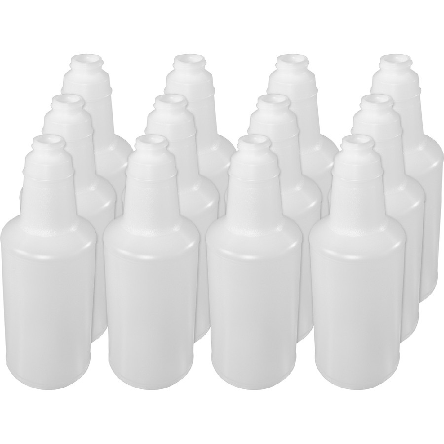 Genuine Joe Plastic Bottle with Graduations - Suitable For Cleaning - Lightweight, Durable, Graduated - Translucent - 12 / Carton 