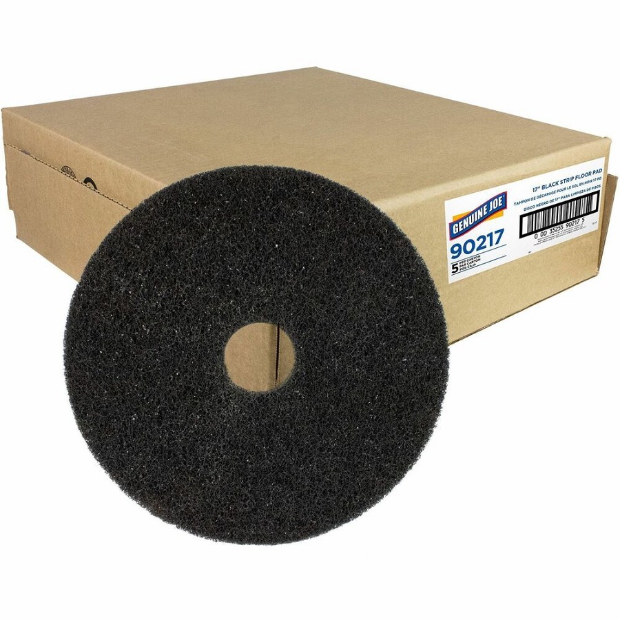 Genuine Joe Black Floor Stripping Pad - 17' Diameter x 1' Thickness - Stripping, Floor - 350 rpm Maximum Speed Supported - Resilient, Heavy Duty, Flexible, Dirt Remover, Long Lasting, Abrasive, Rotate - Fiber, Resin - Black - 5 / Carton 