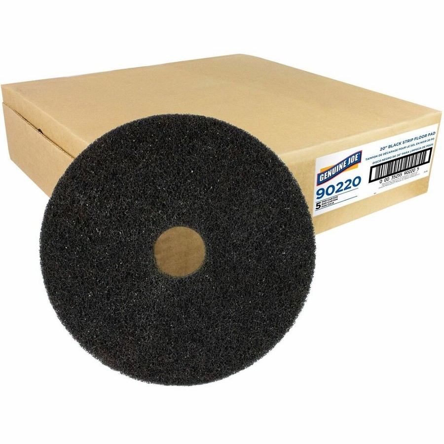 Genuine Joe Black Floor Stripping Pad - 20' Diameter x 1' Thickness - Stripping, Floor - 350 rpm Maximum Speed Supported - Resilient, Heavy Duty, Flexible, Dirt Remover, Long Lasting, Abrasive, Rotate - Fiber, Resin - Black - 5 / Carton 
