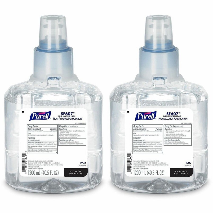 PURELL Hand Sanitizer Foam Refill - Fragrance-free Scent - 1.27 quart - Pump Bottle Dispenser - Kill Germs - Hand - Clear - Anti-irritant, Fragrance-free, Dye-free, Recyclable, Lockable - 2 / Carton 