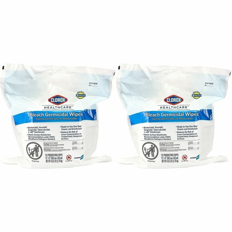 Clorox Healthcare Bleach Germicidal Wipes Bucket Refill - For Healthcare - Ready-To-Use - Wipe - 12' Length x 12' Width - Recommended For: Bacteria Remover, Virus Remover, Fungi Remover, Germs Remover - Disinfectant, Anti-bacterial - White - 110/Bag - 2 / 