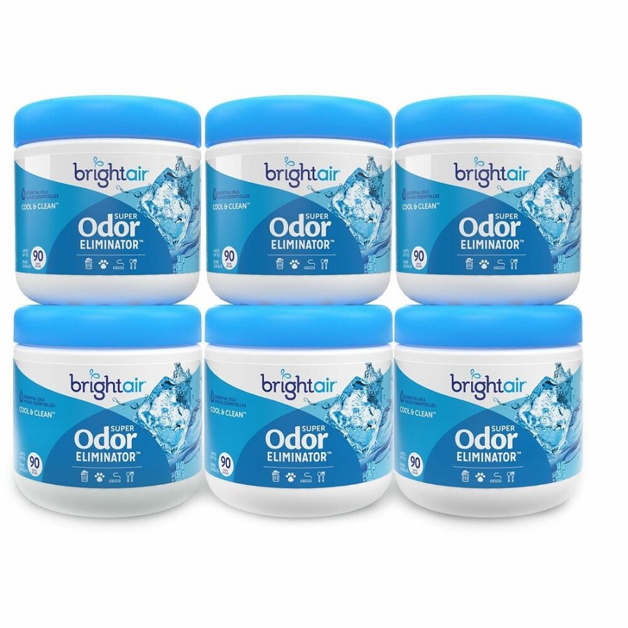 Bright Air Super Odor Eliminator Air Freshener - Gel - 450 ft³ - 14 fl oz (0.4 quart) - Cool, Clean - 60 Day - 6 / Carton 