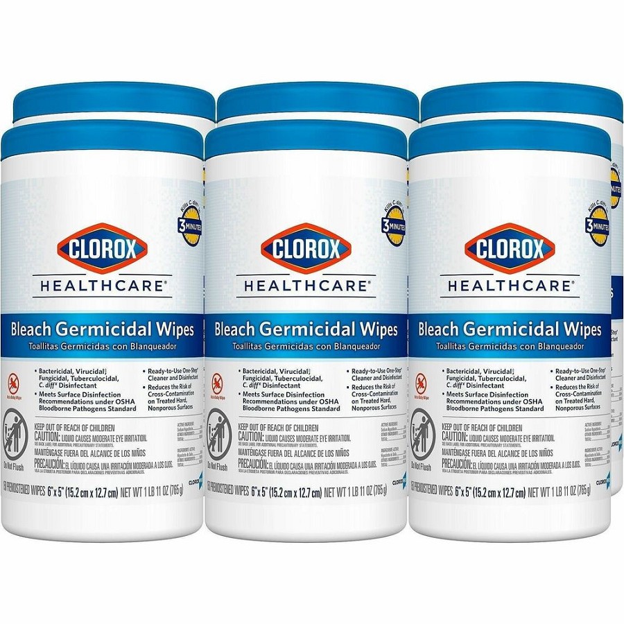 Clorox Healthcare Bleach Germicidal Wipes - For Multipurpose - Ready-To-Use - 5' Length x 6' Width - Recommended For: Germs Remover, Bacteria Remover, Virus Remover, Spore Remover, Fungi Remover, Mildew Remover, Mold Remover, Fungi Remover - Disinfectant, 