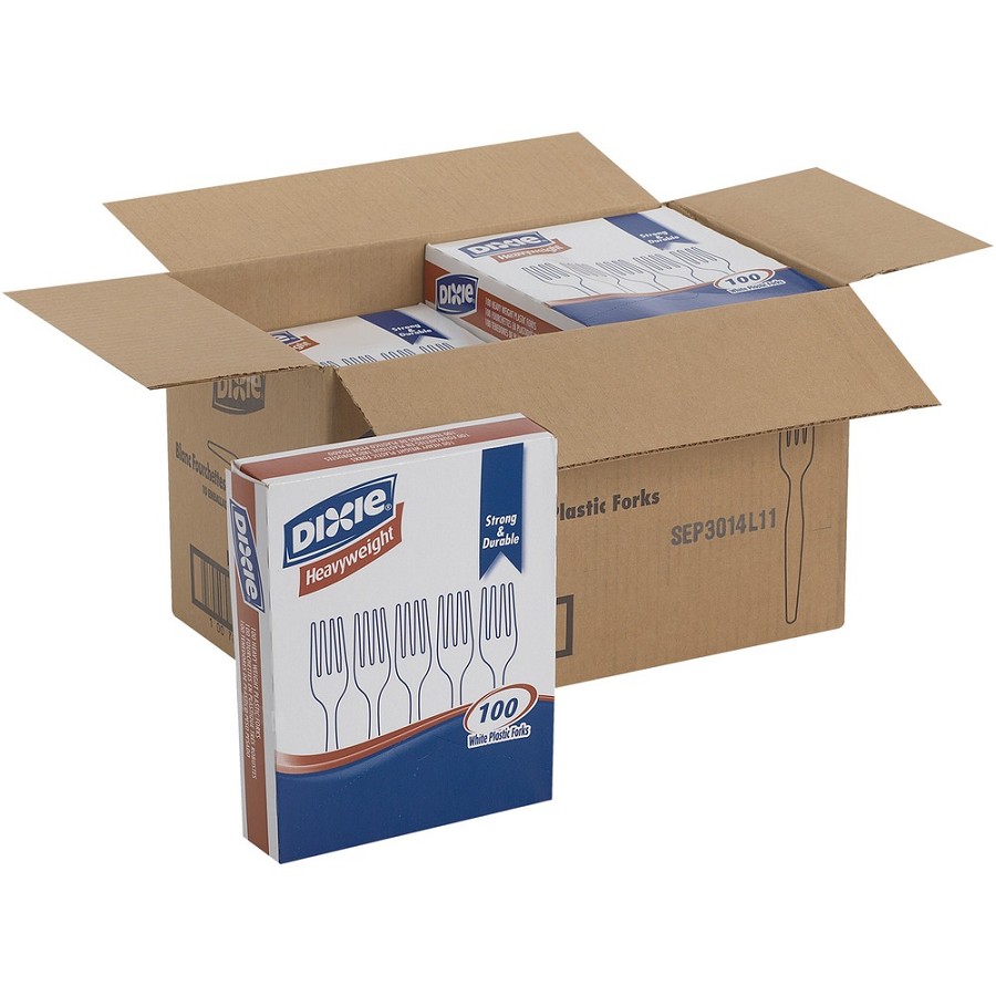 Dixie Heavyweight Disposable Forks Grab-N-Go by GP Pro - Fork - 1000 x Fork - Steak - Polystyrene - White - 100/Box - 10 / Carton 